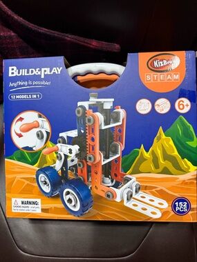 Build & Play 12 in 1 STEM 152 piece Construction Set - Blue & Orange